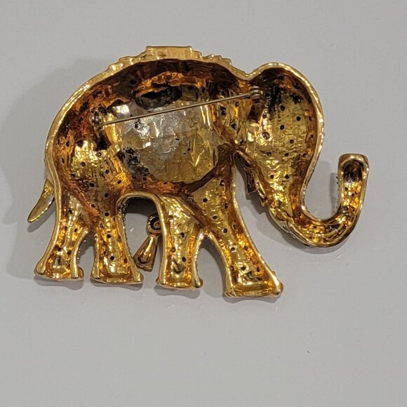 Huge Vintage Goldtone Sparkling Rhinestone Elephant Pin Brooch - Picture 4 of 4